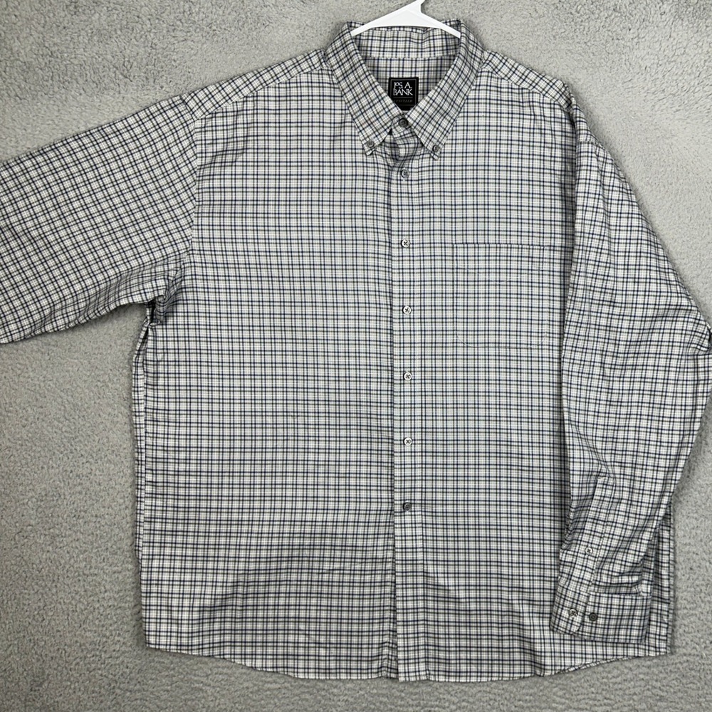 Jos. A. Bank Shirt Men 2XL Traveler Traditional Fit Blue Green Plaid Button Down
